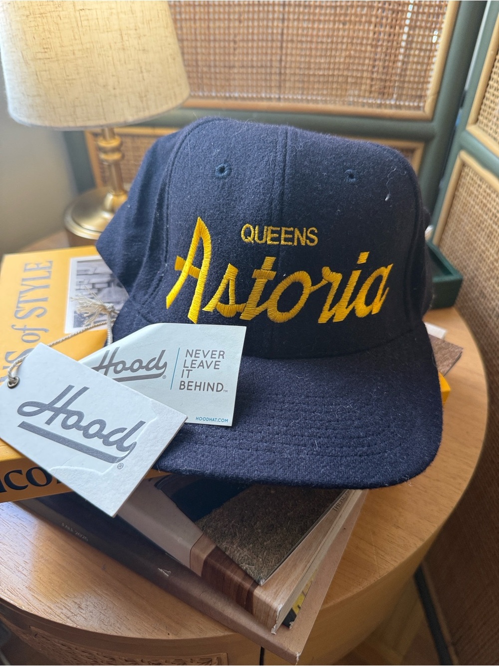 Hood Astoria Queens Wool Snapback Hat NWT Made in USA Navy Yellow